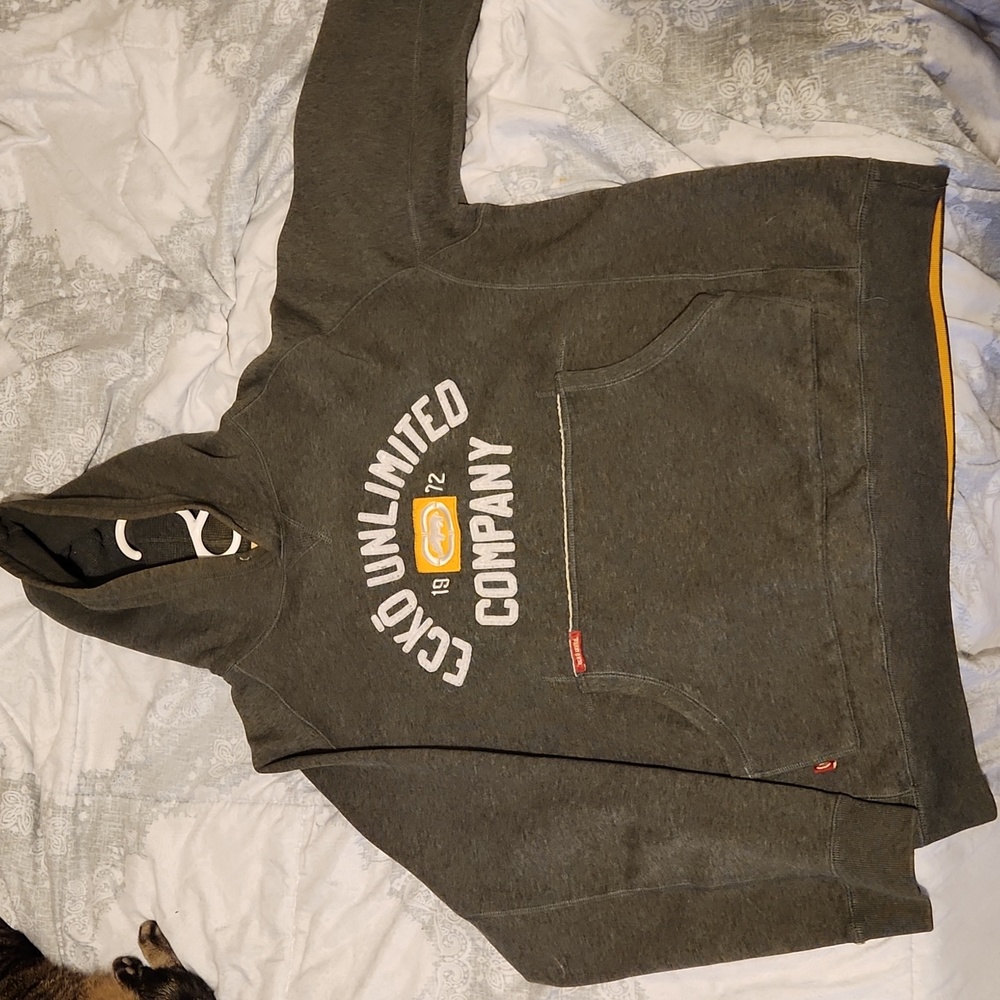 Ecko Unlimited Gray Spellout Logo Pullover Hoodie Sweater Vintage Y2K